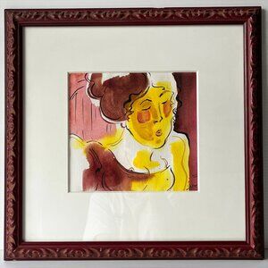 Original Expressionist Woman Watercolor Portrait Painting Signed Framed 1995 #2